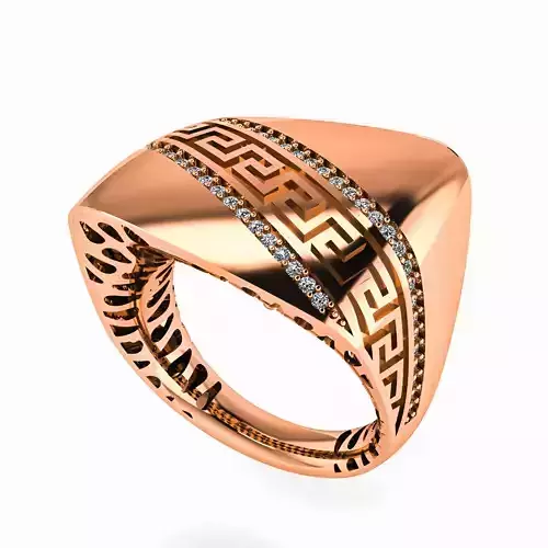 Wave Diamond line Flathead High Jewelry Italian Cocktail Ring 3D print model
