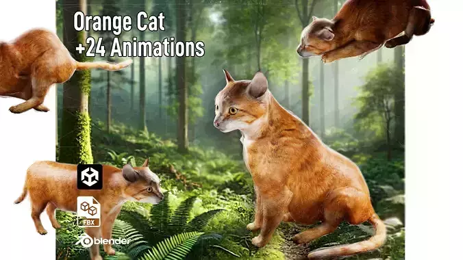 Orange Cat Animated Low-poly 3D model