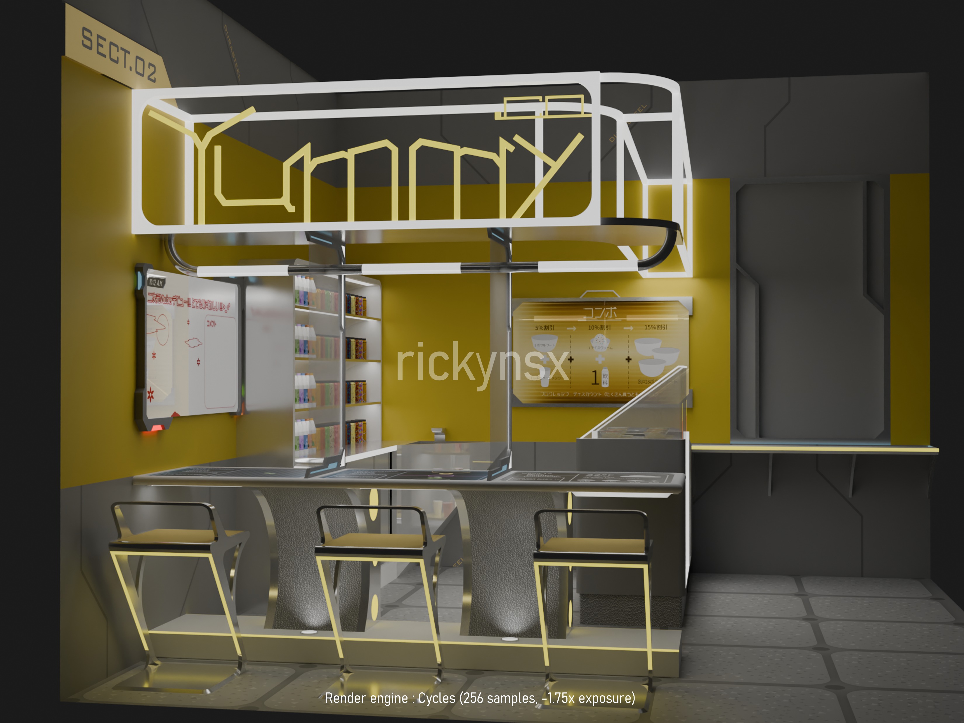 futuristic mini restaurants furniture pack Free 3D model_1