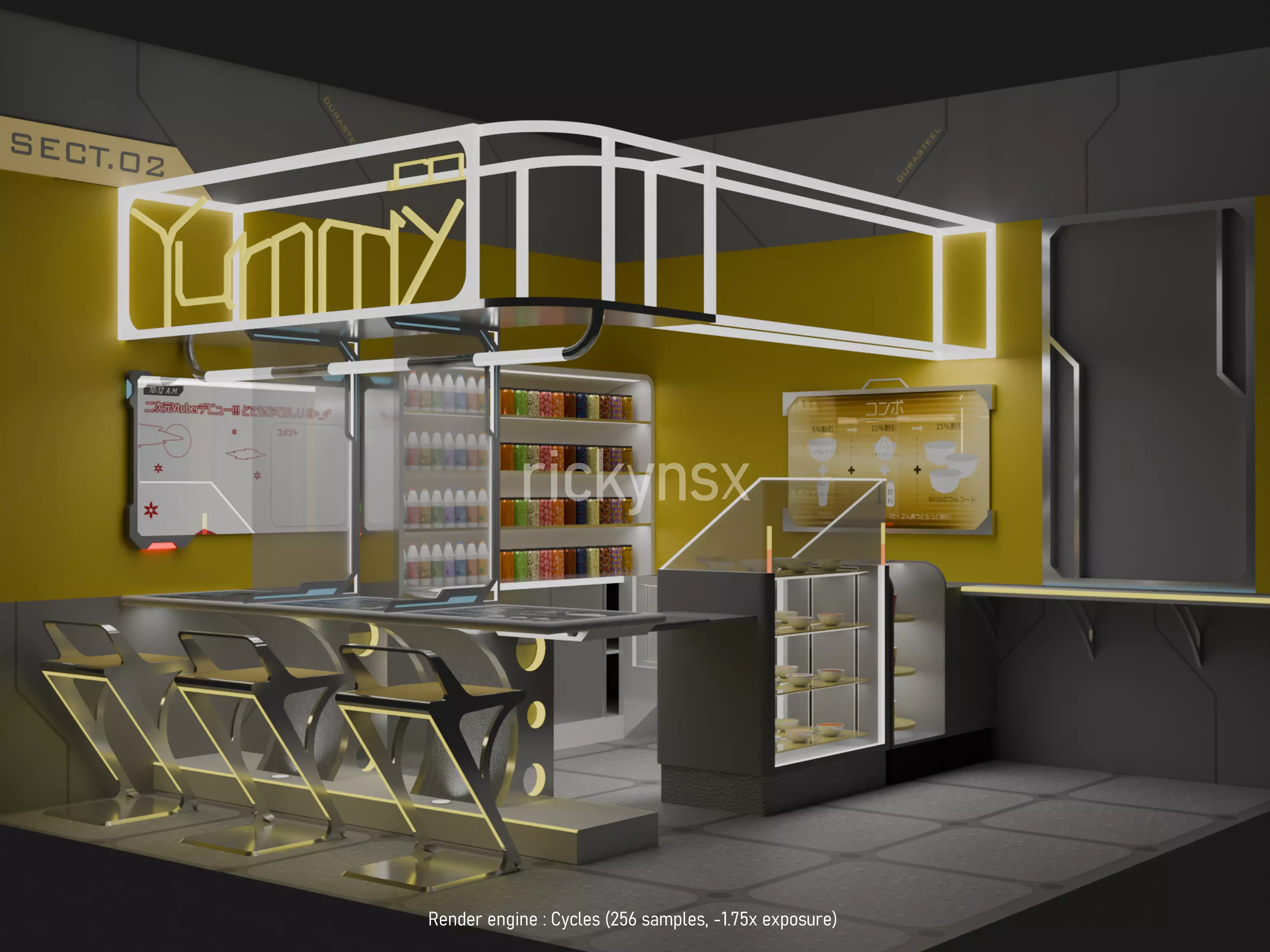 futuristic mini restaurants furniture pack Free 3D model_0