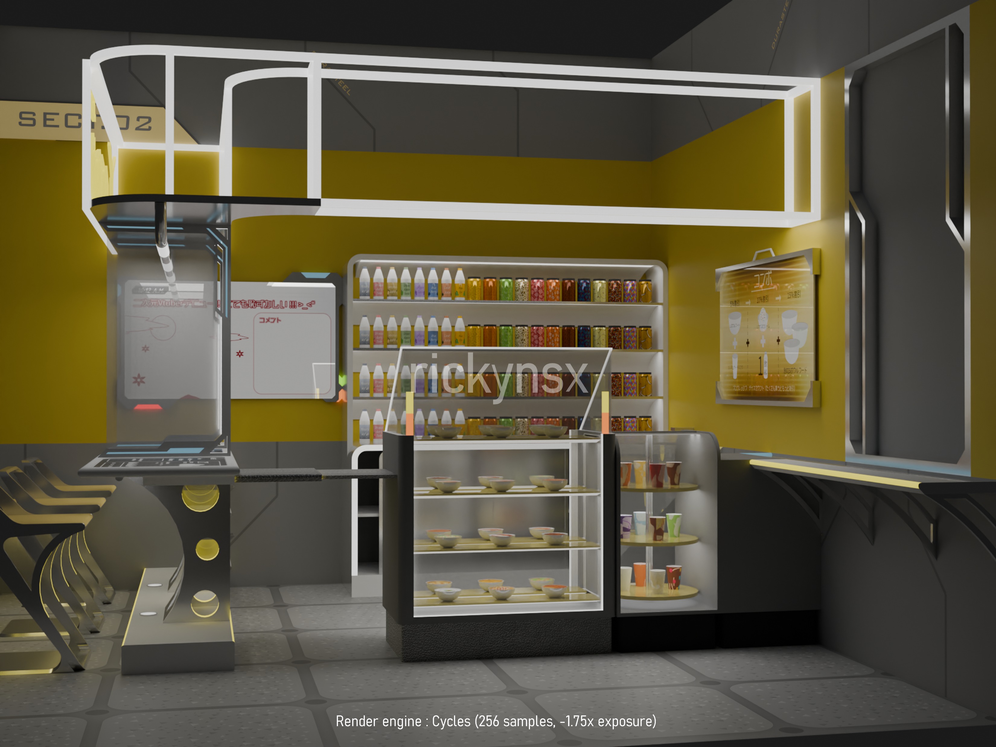 futuristic mini restaurants furniture pack Free 3D model_2