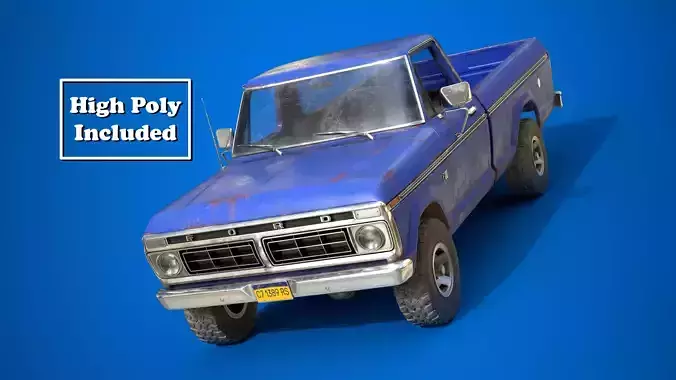 Classic pickup 1976 Old Blue Low-poly 3D model