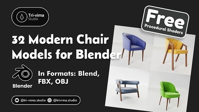 32 Modern Chair Models for Blender 3D model