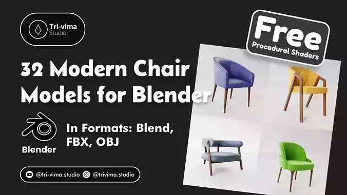 32 Modern Chair Models for Blender 3D model