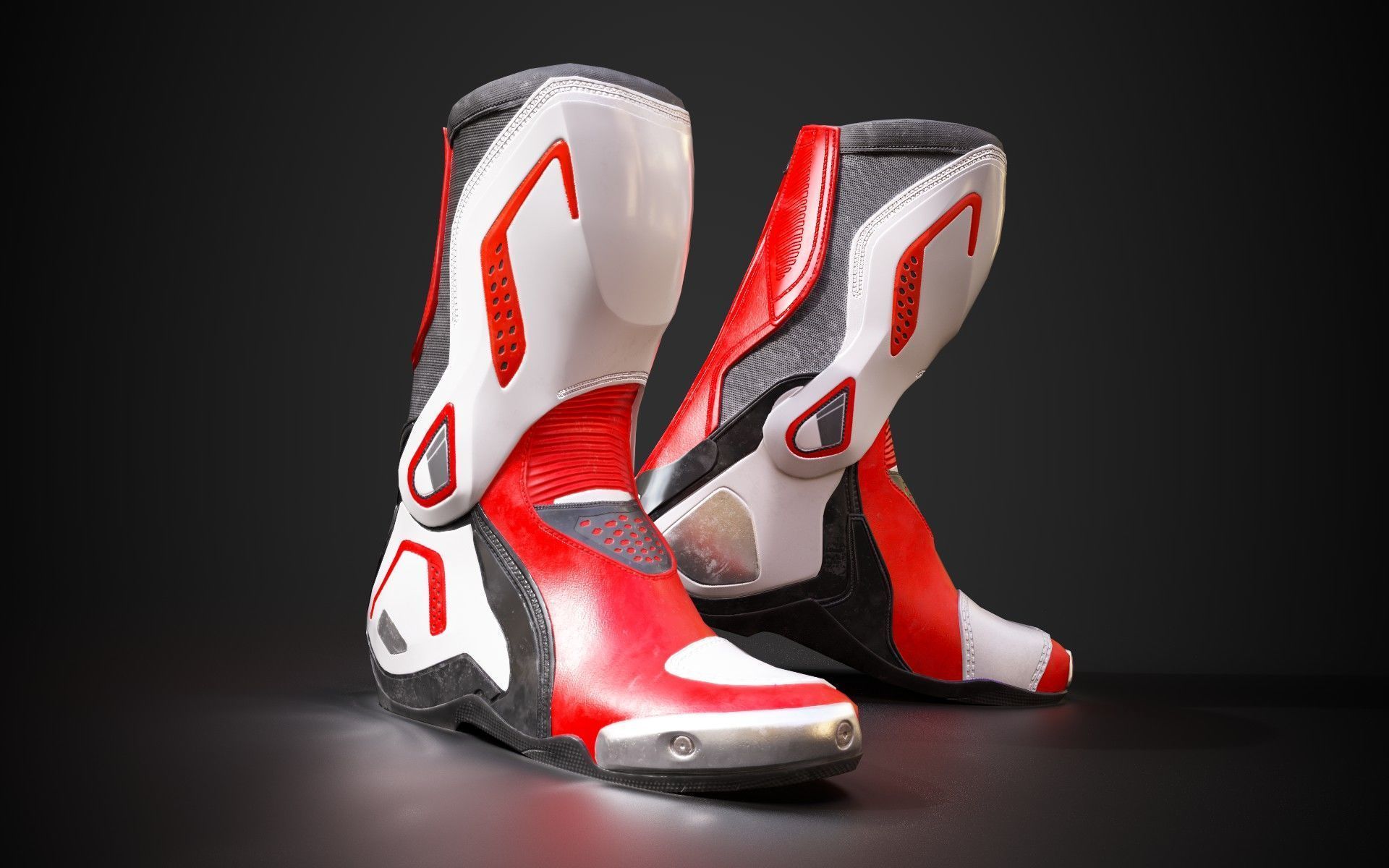 Motorcycle racing boots B red Low-poly 3D model_5