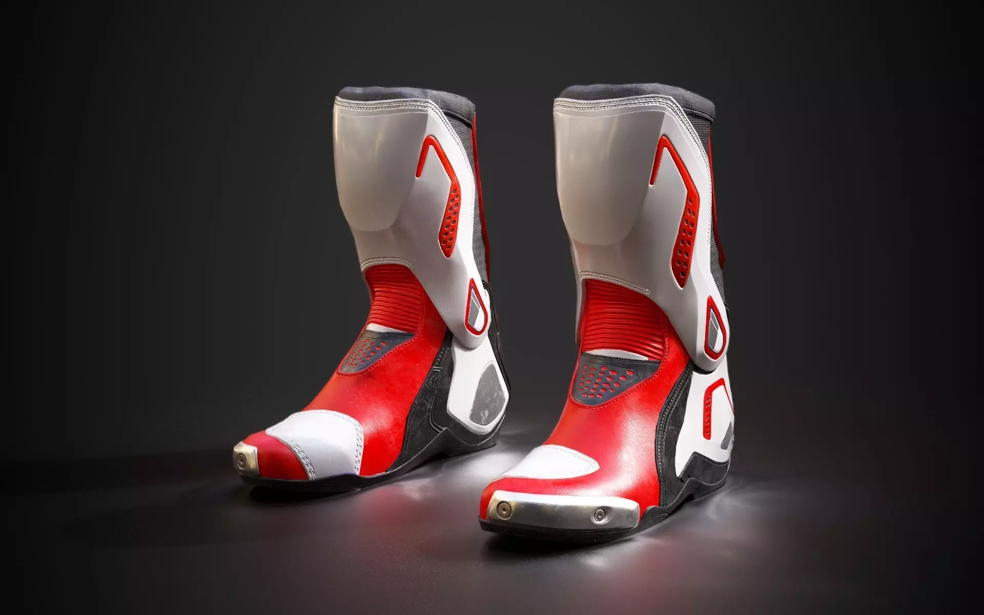 Motorcycle racing boots B red Low-poly 3D model_0
