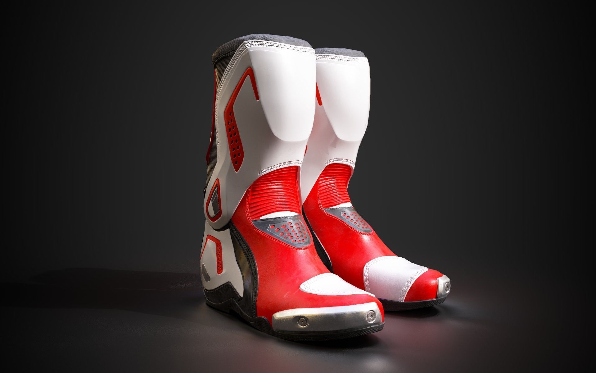 Motorcycle racing boots B red Low-poly 3D model_6