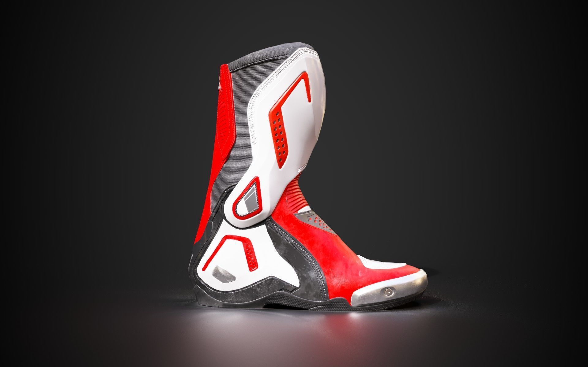 Motorcycle racing boots B red Low-poly 3D model_11