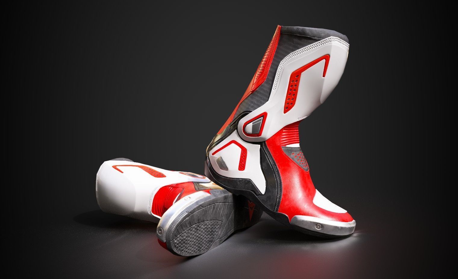 Motorcycle racing boots B red Low-poly 3D model_10