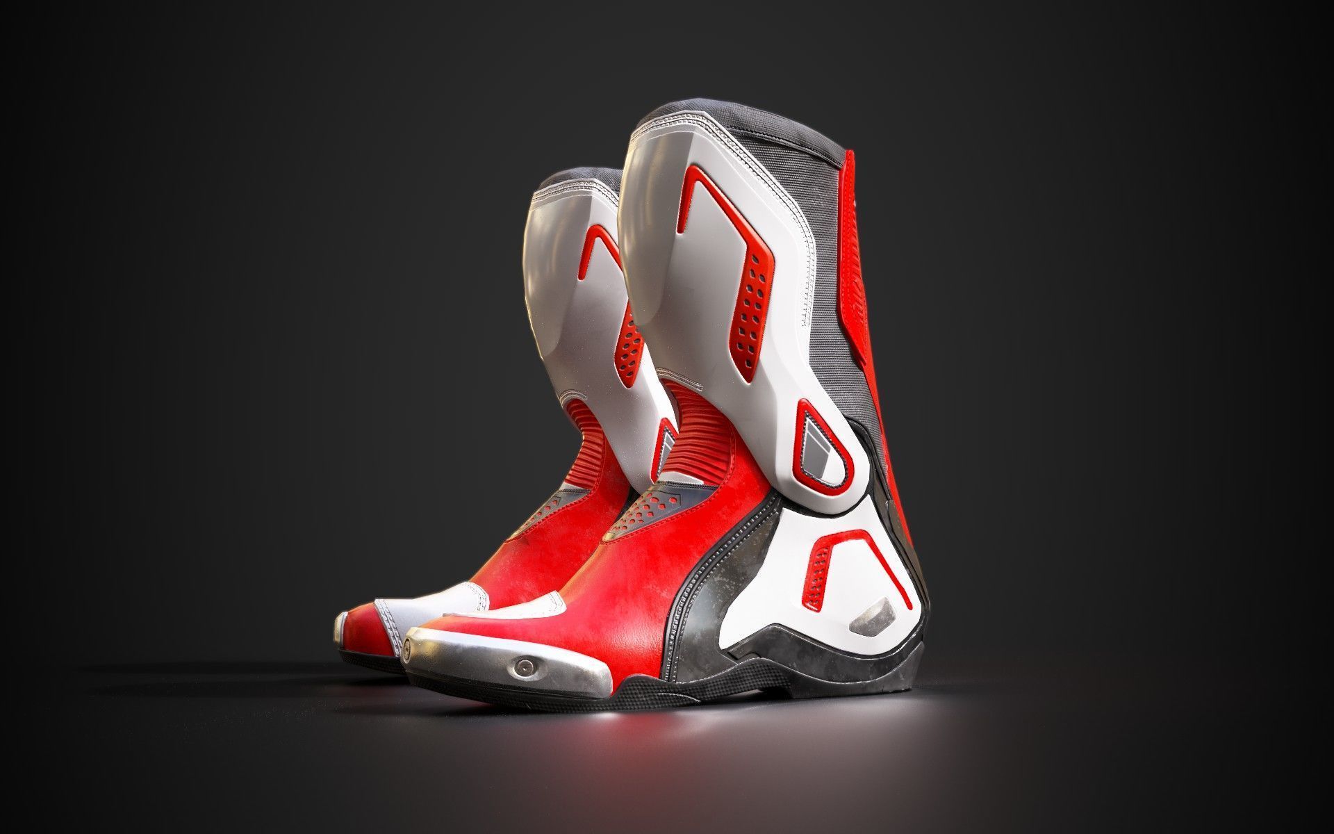 Motorcycle racing boots B red Low-poly 3D model_2
