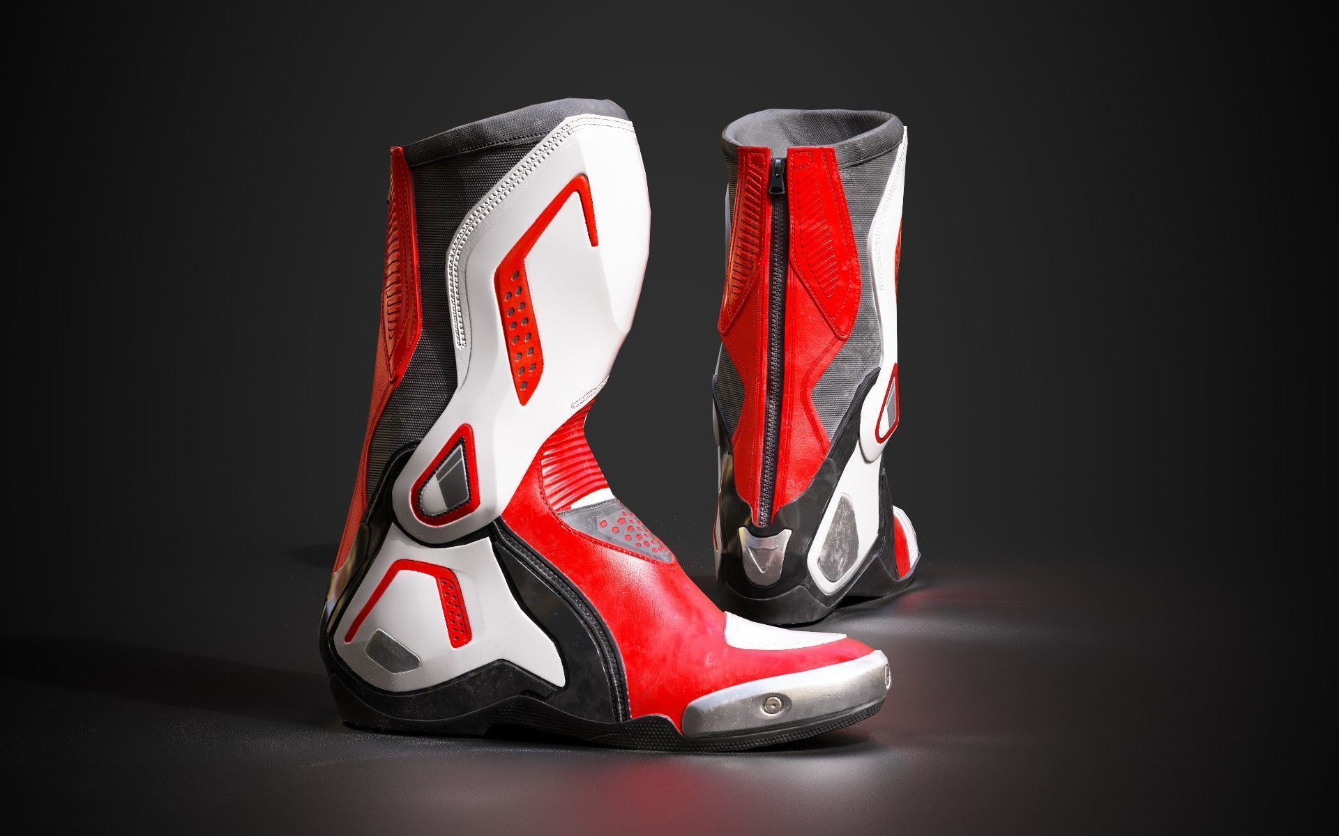 Motorcycle racing boots B red Low-poly 3D model_8