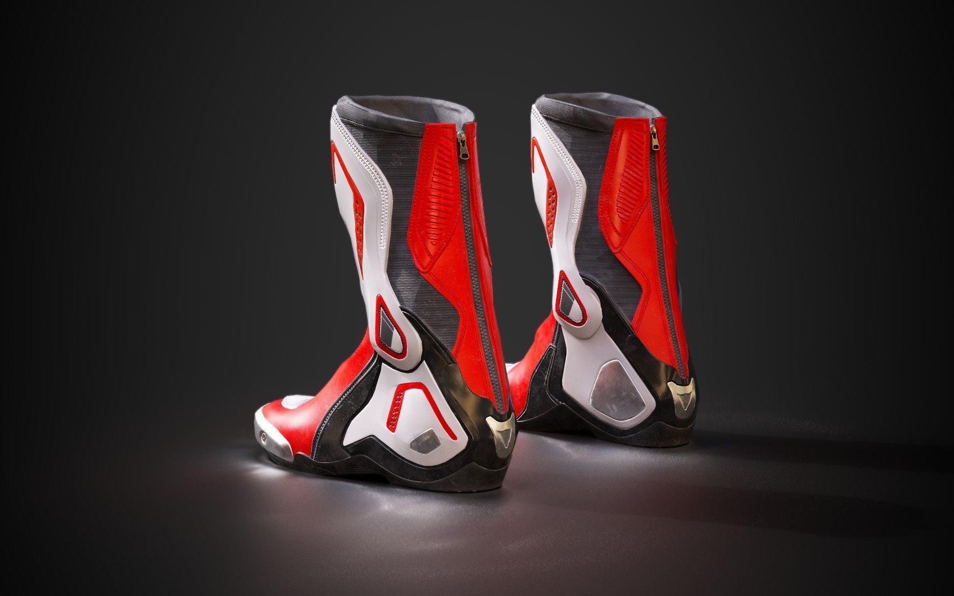 Motorcycle racing boots B red Low-poly 3D model_1