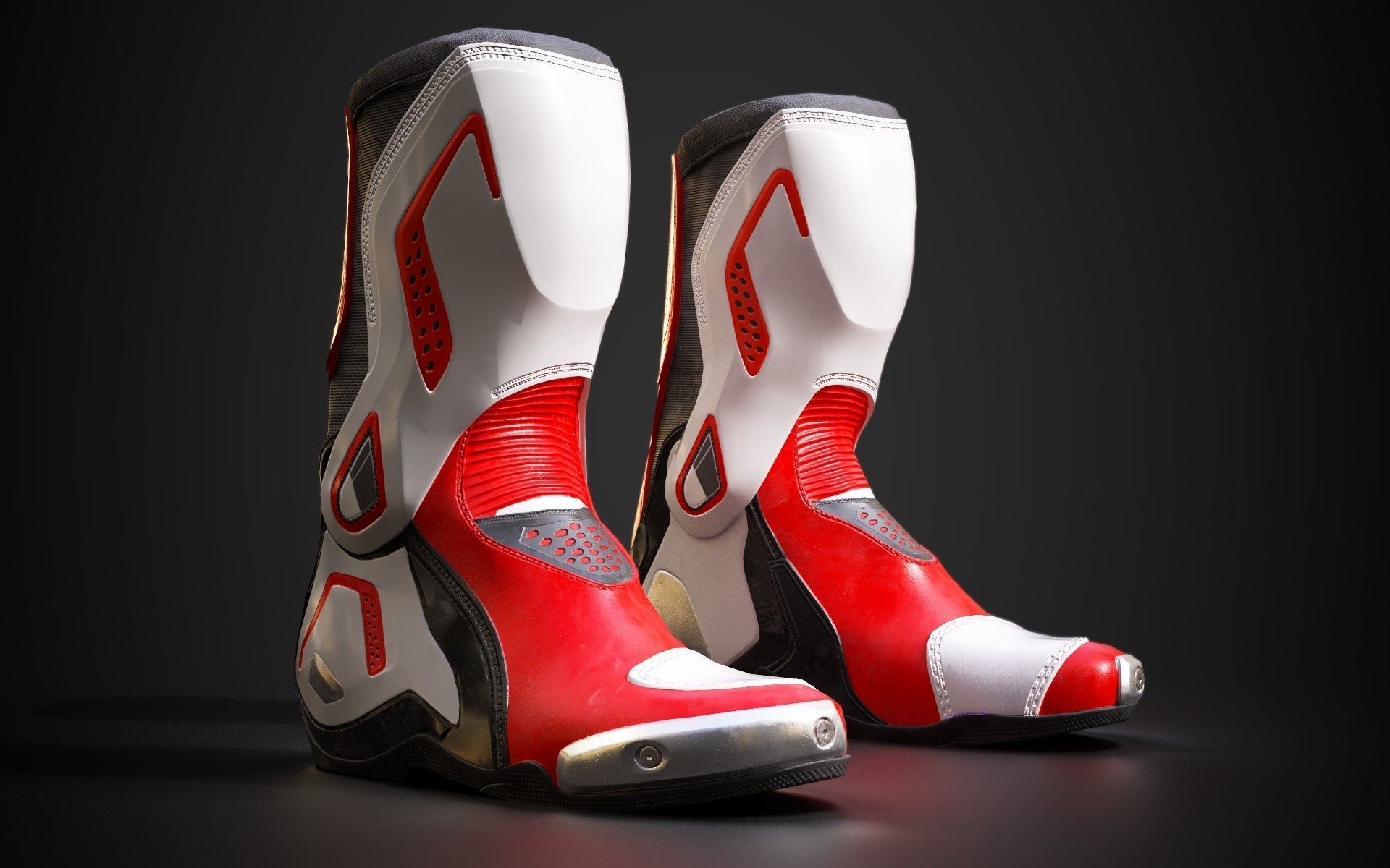 Motorcycle racing boots B red Low-poly 3D model_4