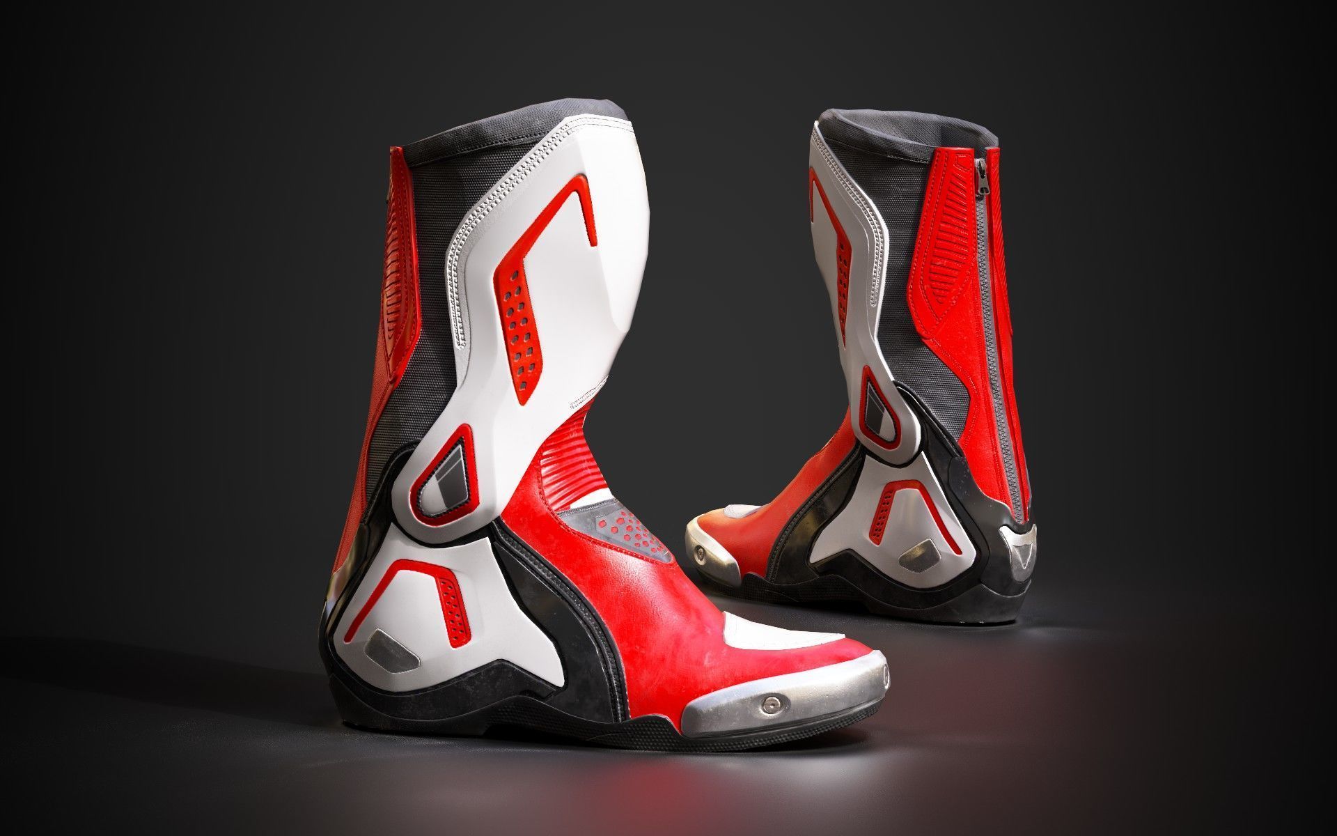 Motorcycle racing boots B red Low-poly 3D model_7