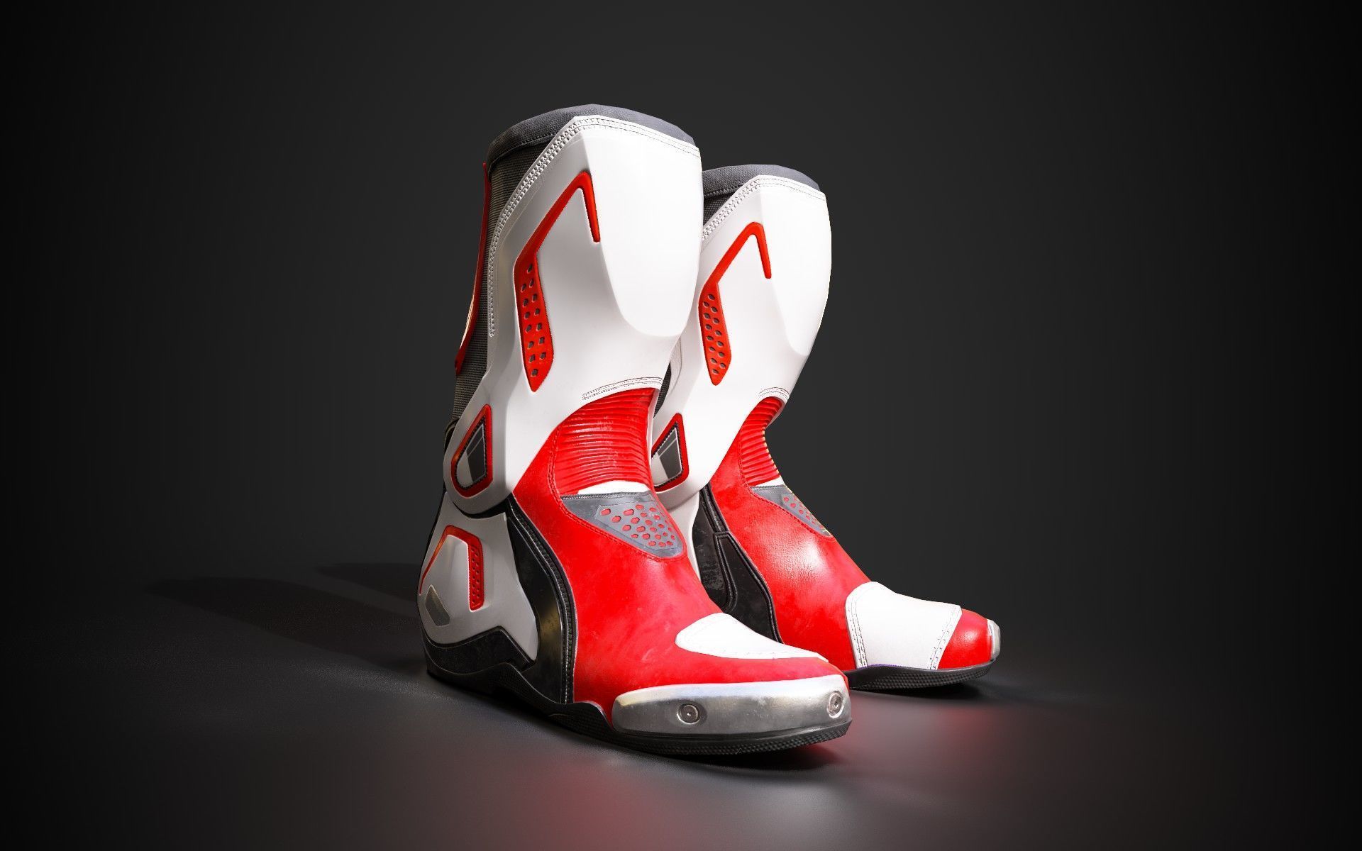 Motorcycle racing boots B red Low-poly 3D model_9