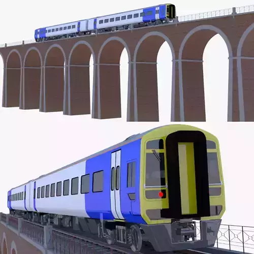 Viaduct with passenger train 3D model