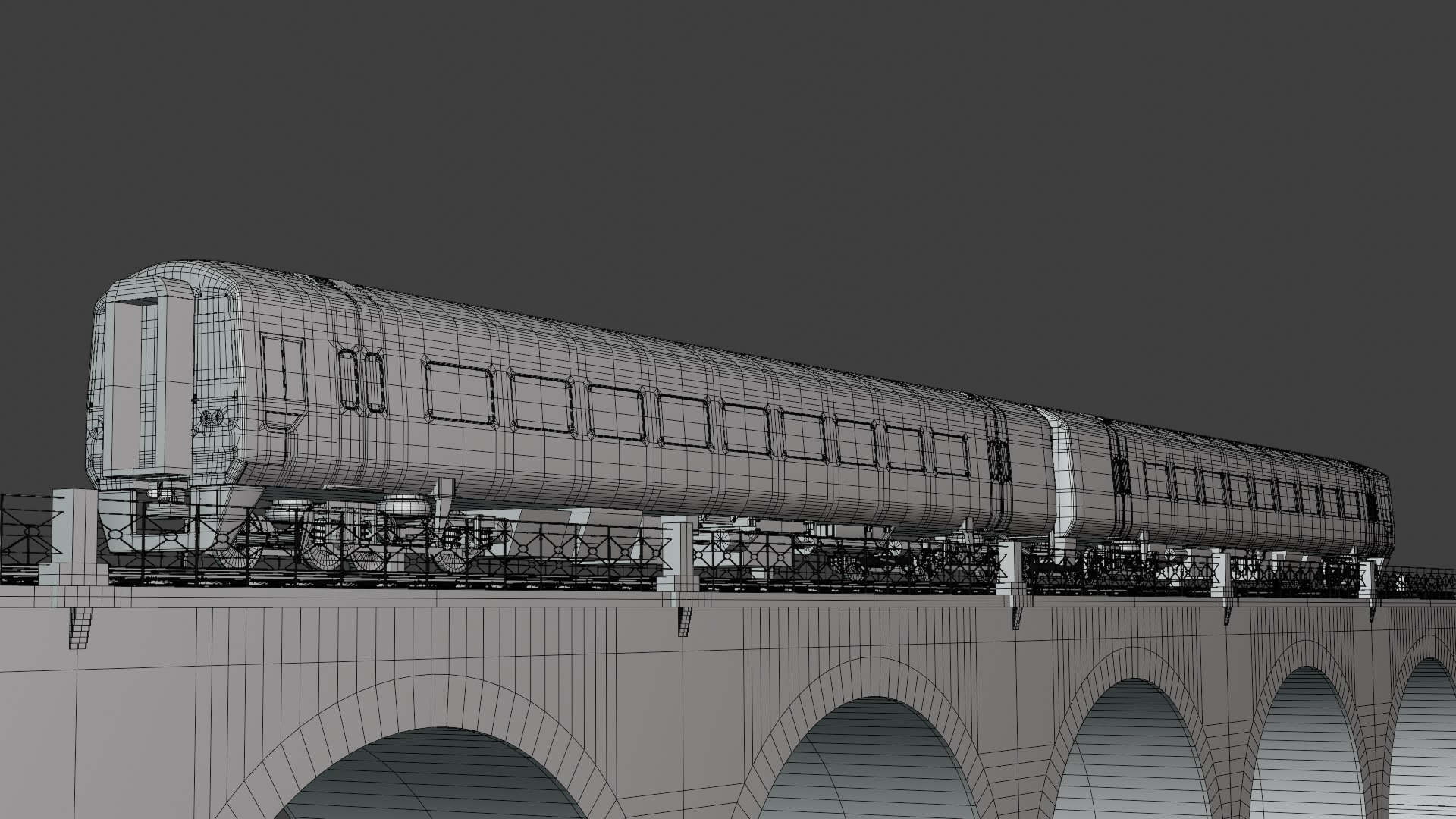 Viaduct with metro and local train 3D Model Collection_9