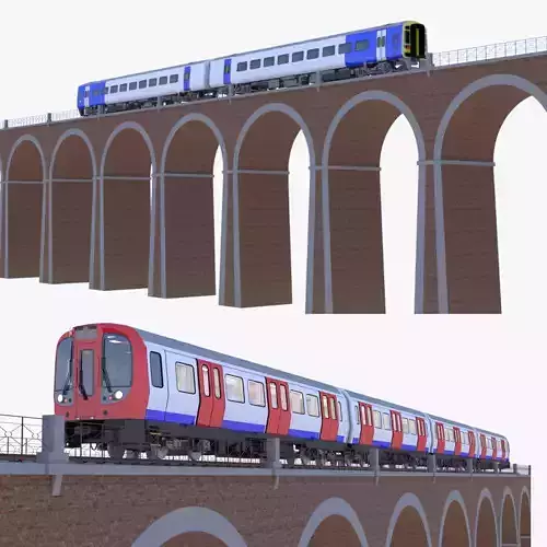 Viaduct with metro and local train 3D Model Collection