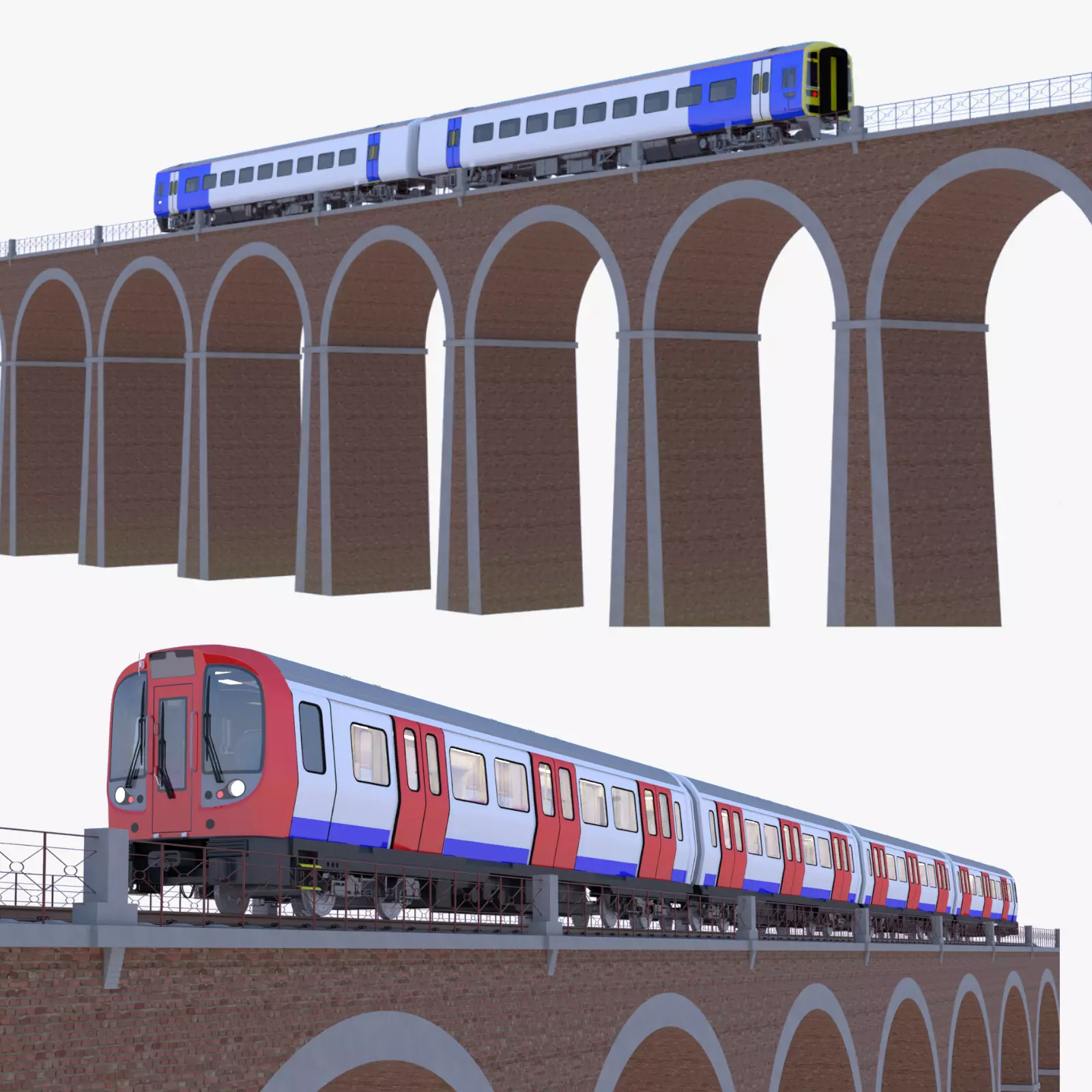 Viaduct with metro and local train 3D Model Collection_0