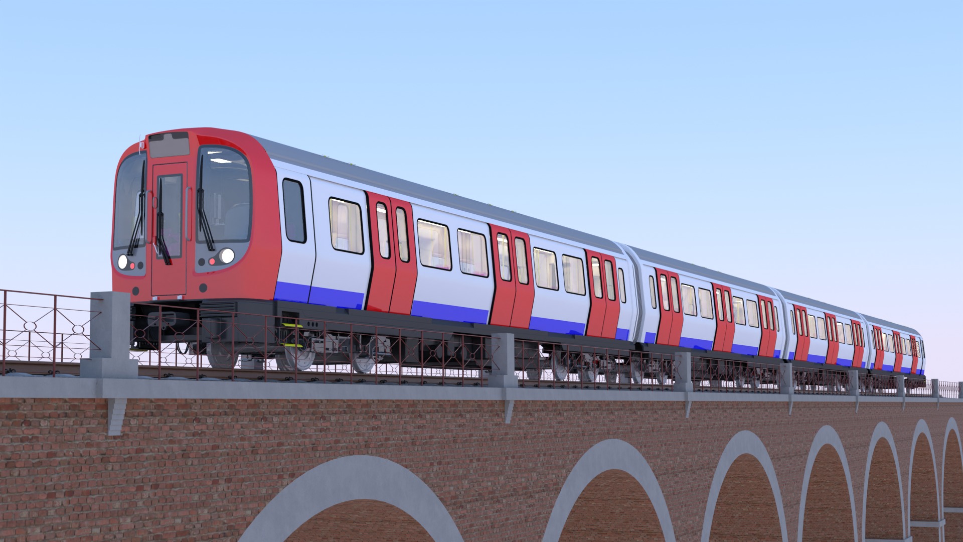 Viaduct with metro and local train 3D Model Collection_4