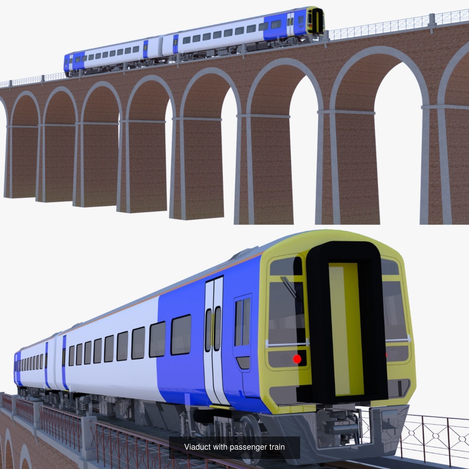 Viaduct with metro and local train 3D Model Collection_7
