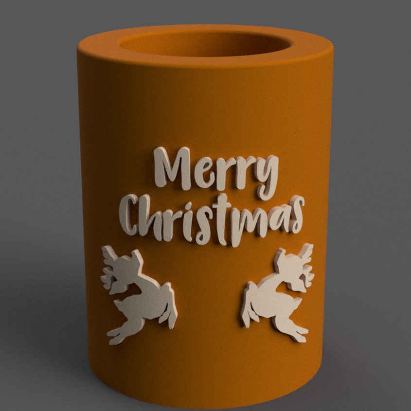Candle Holder with Merry Christmas a deer 3D print model_1