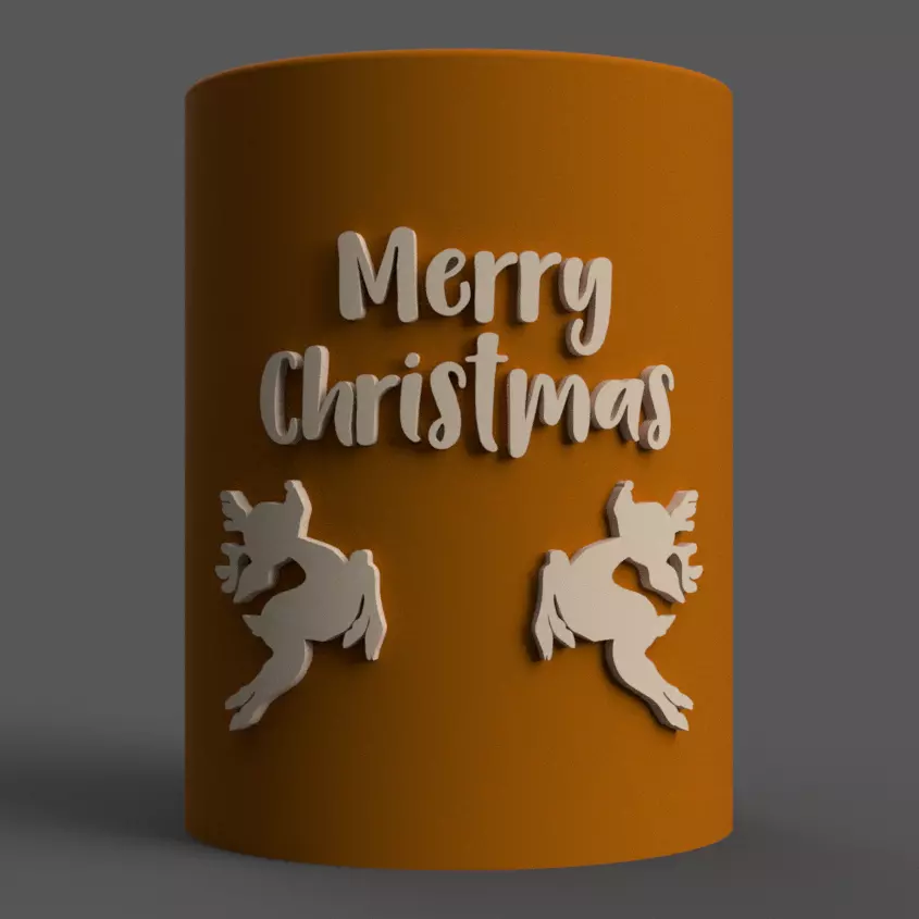 Candle Holder with Merry Christmas a deer 3D print model_0