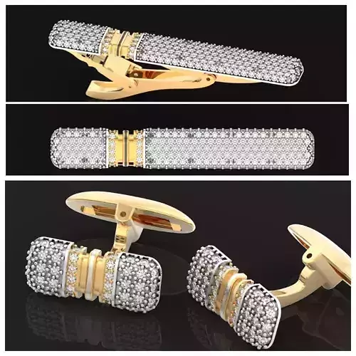 set   tie clip and Cufflinks with diamonds 3D Model Collection