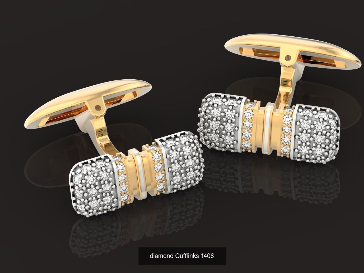 set   tie clip and Cufflinks with diamonds 3D Model Collection_3