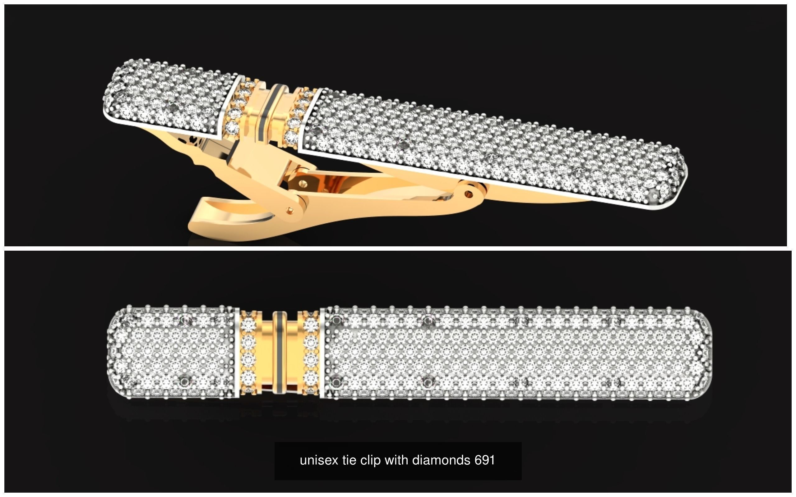 set   tie clip and Cufflinks with diamonds 3D Model Collection_2
