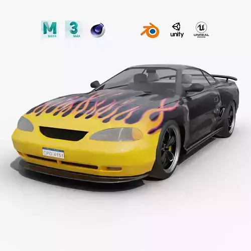 Sport Flame Car Realistic and Game Ready Asset 3D model