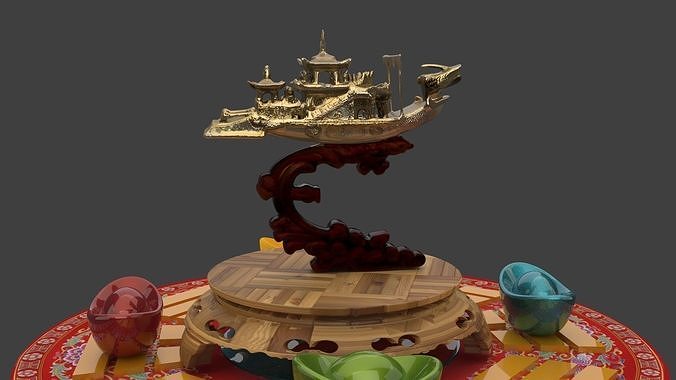 Chinese dragon boat figure  3D model