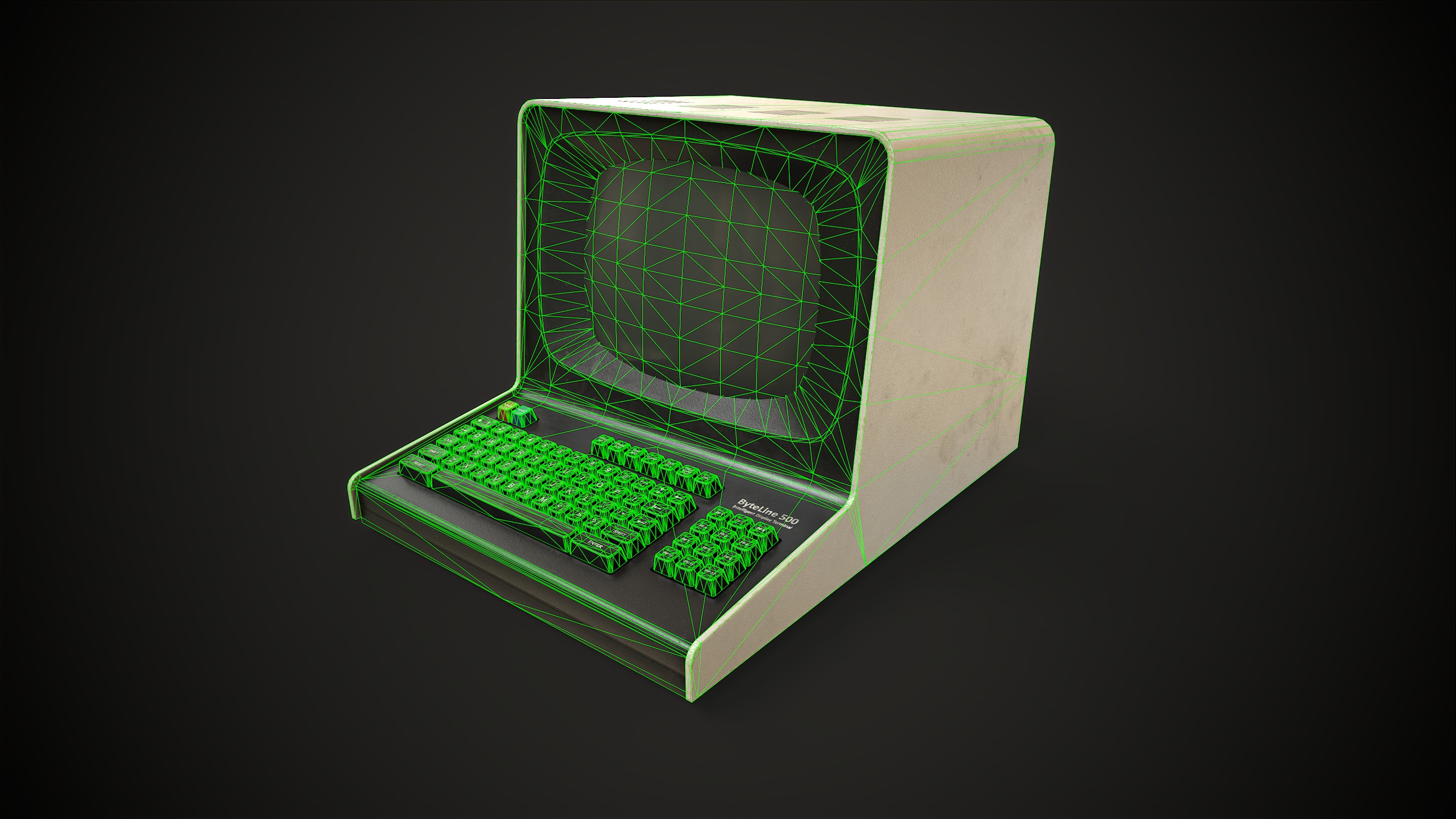 Retro Computer Terminal Low-poly 3D model_16