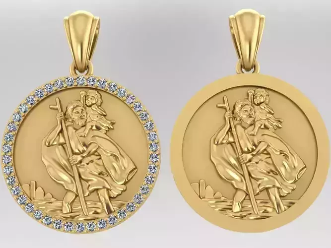 ST CHRISTOPHER MEDAL Pendent with diamond and plain
