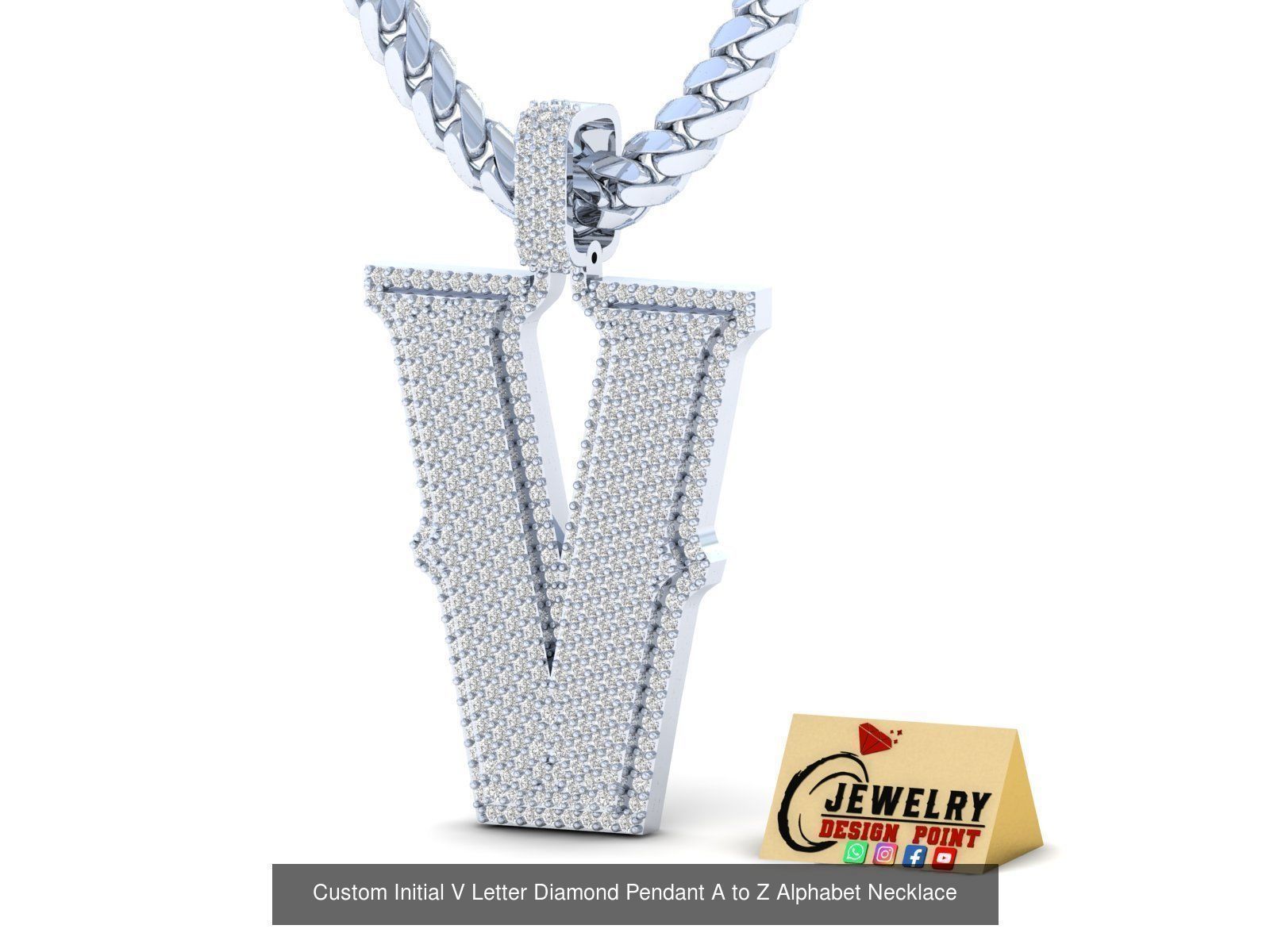 Custom Initial A to Z Letter Diamond Pendant - Alphabet Necklace 3D Model Collection_50