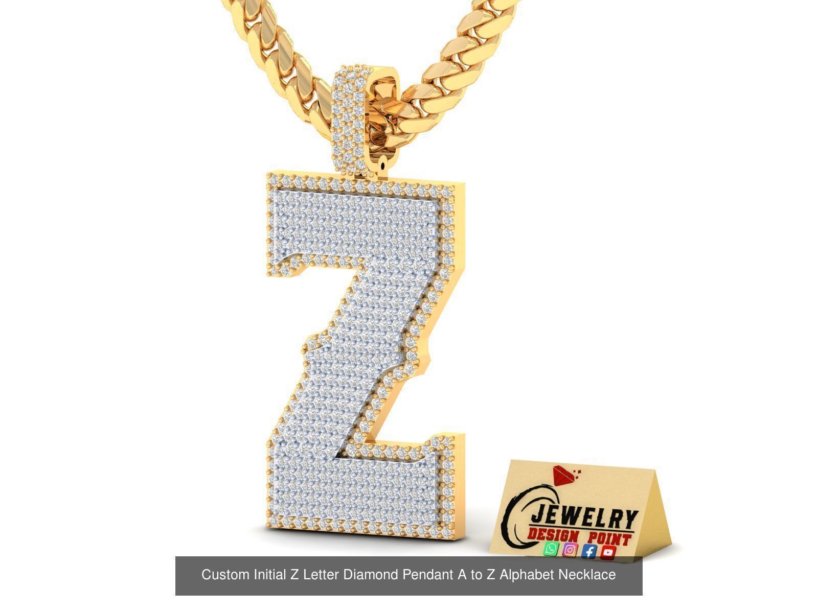 Custom Initial A to Z Letter Diamond Pendant - Alphabet Necklace 3D Model Collection_54