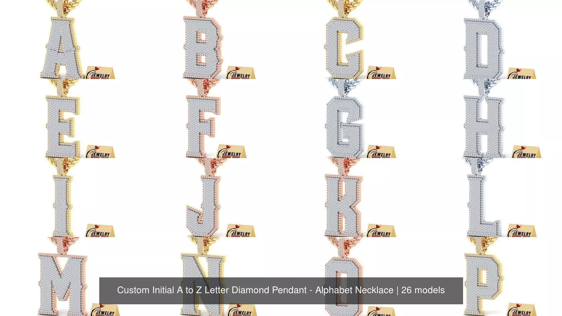Custom Initial A to Z Letter Diamond Pendant - Alphabet Necklace 3D Model Collection_0