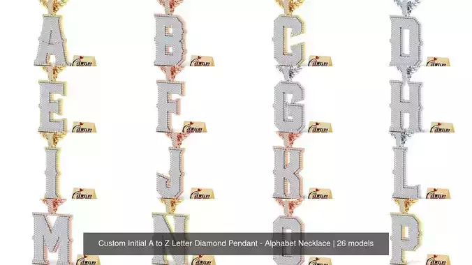 Custom Initial A to Z Letter Diamond Pendant - Alphabet Necklace 3D Model Collection