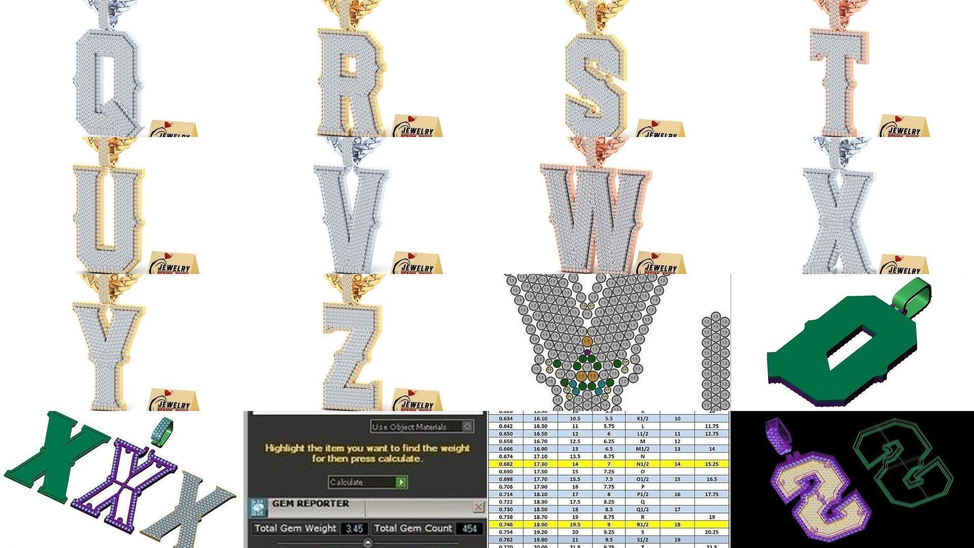 Custom Initial A to Z Letter Diamond Pendant - Alphabet Necklace 3D Model Collection_27