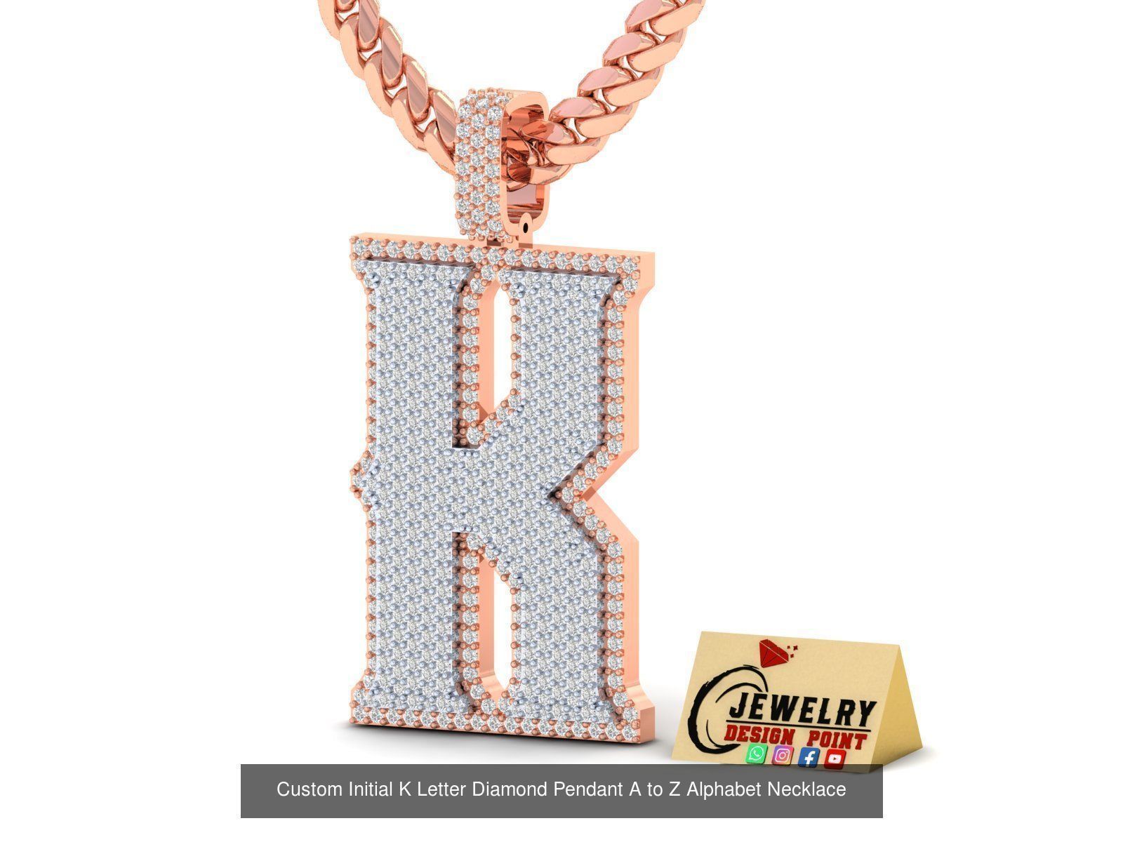 Custom Initial A to Z Letter Diamond Pendant - Alphabet Necklace 3D Model Collection_39