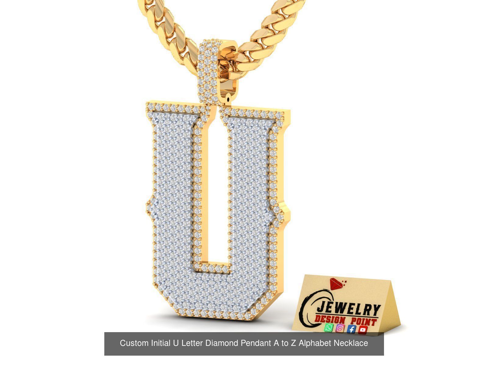 Custom Initial A to Z Letter Diamond Pendant - Alphabet Necklace 3D Model Collection_49