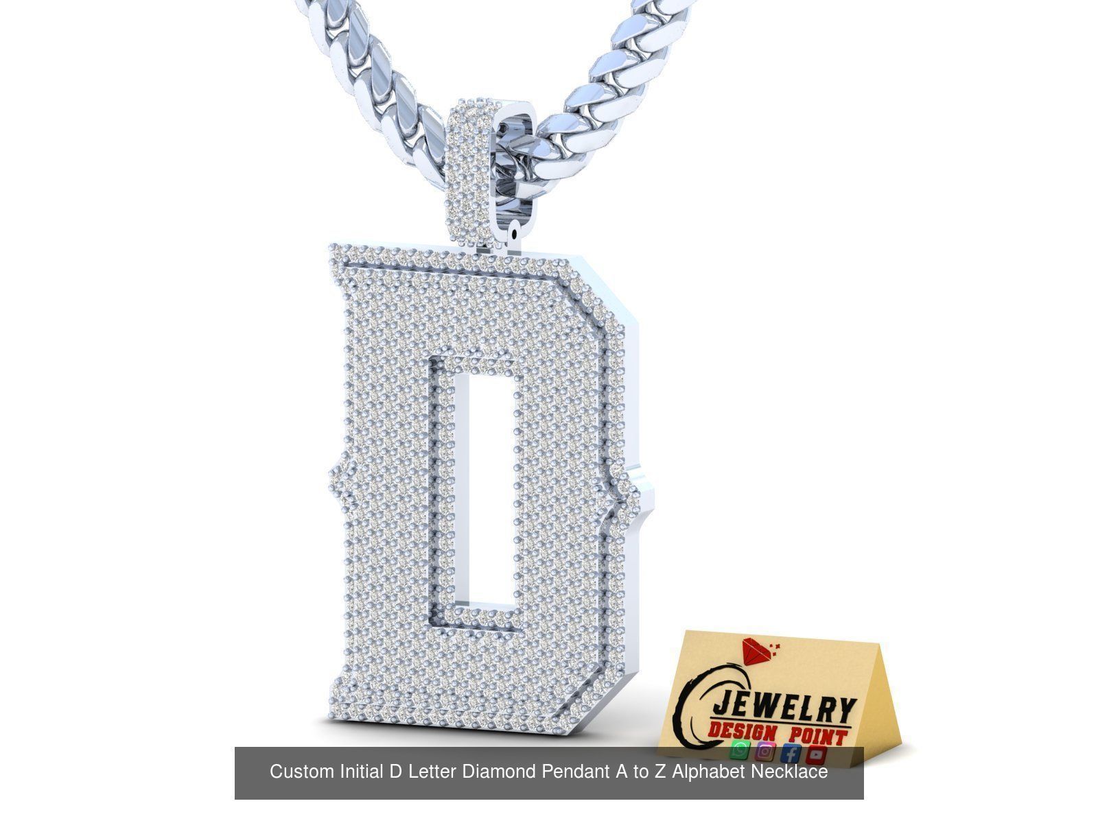 Custom Initial A to Z Letter Diamond Pendant - Alphabet Necklace 3D Model Collection_32