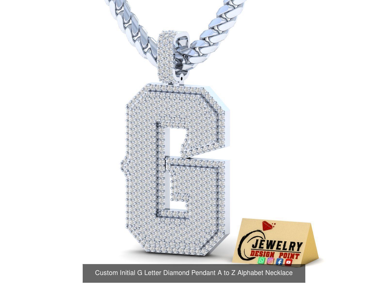 Custom Initial A to Z Letter Diamond Pendant - Alphabet Necklace 3D Model Collection_35