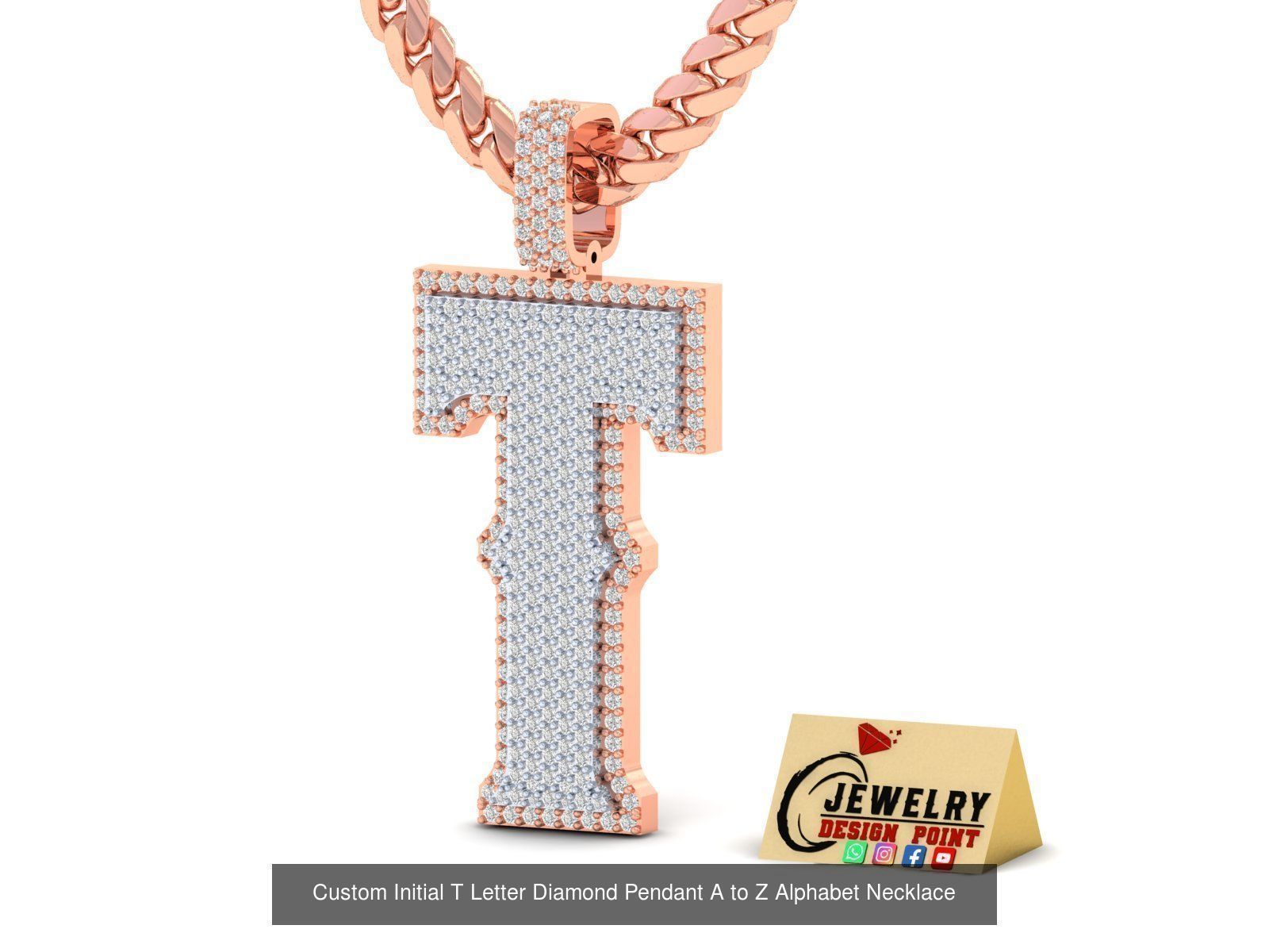 Custom Initial A to Z Letter Diamond Pendant - Alphabet Necklace 3D Model Collection_48