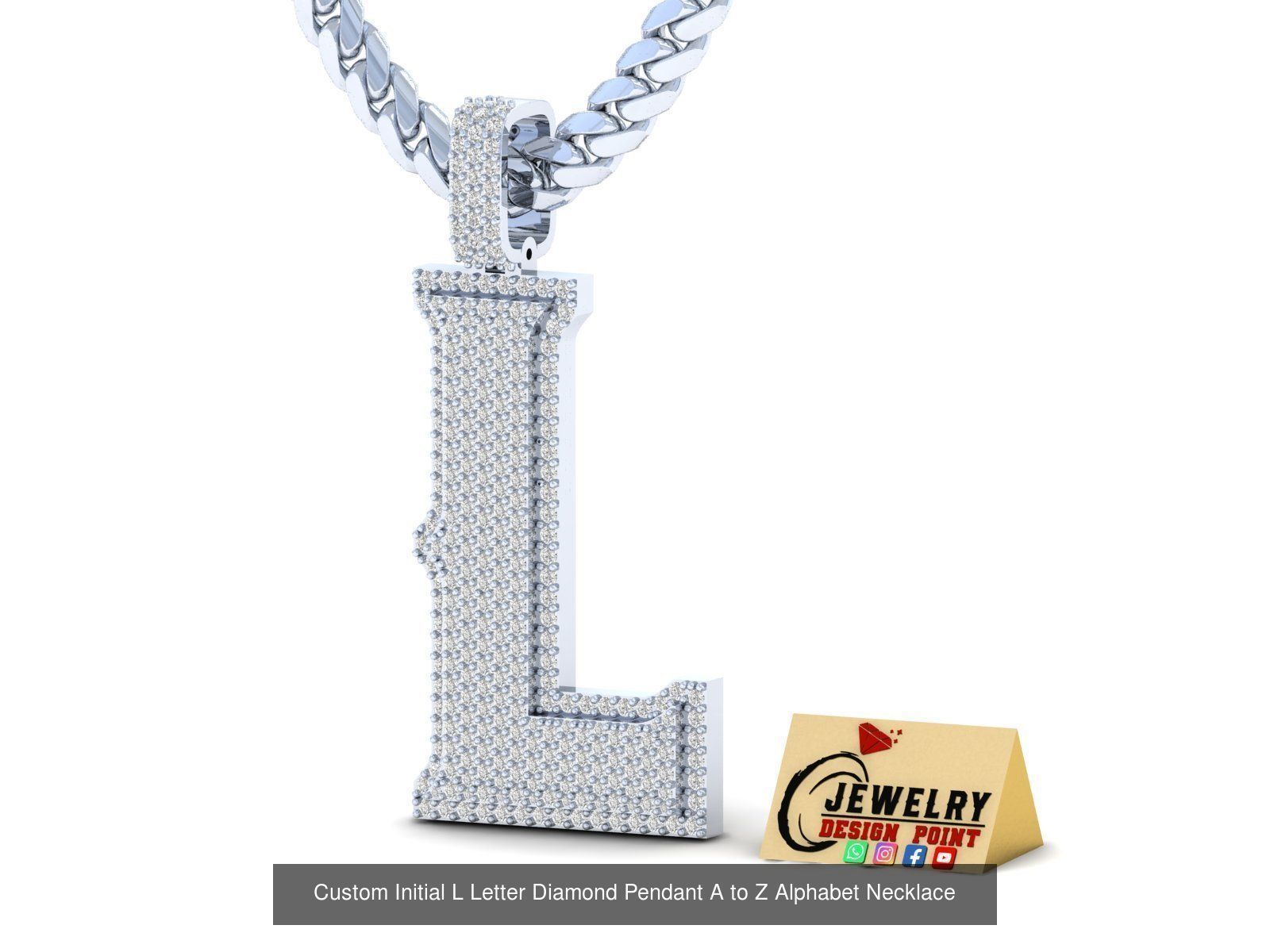 Custom Initial A to Z Letter Diamond Pendant - Alphabet Necklace 3D Model Collection_40