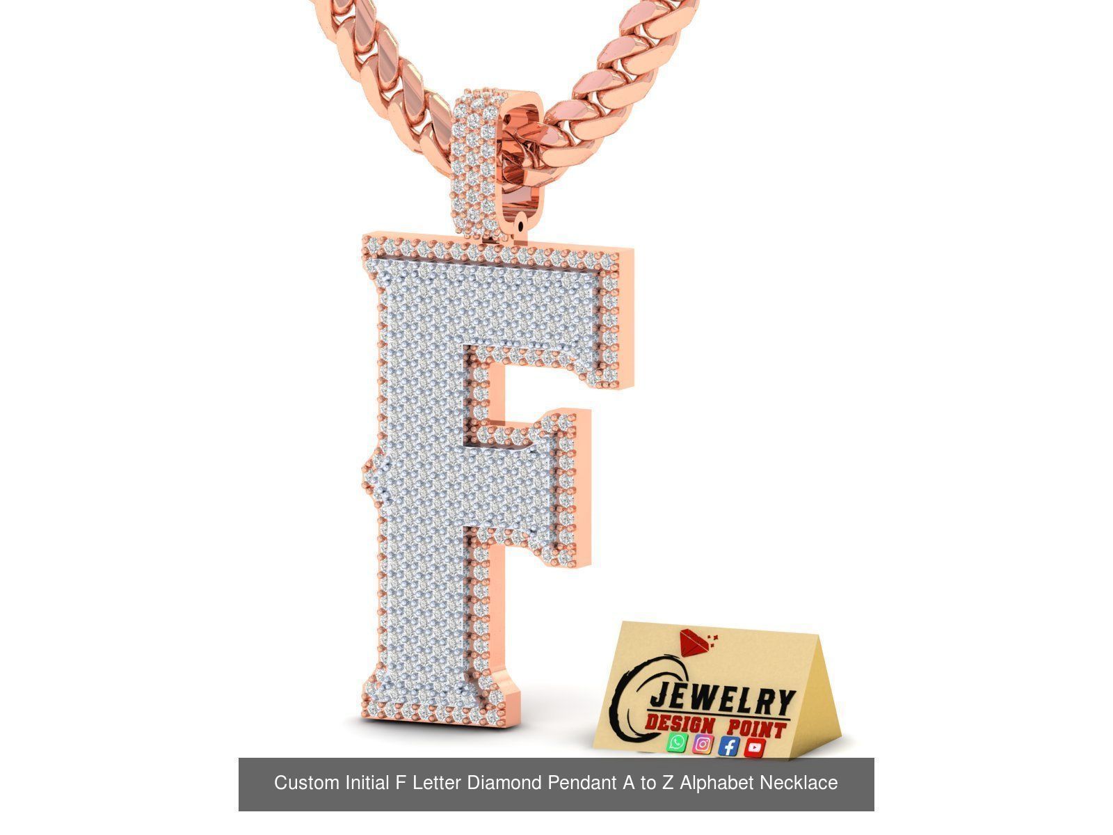 Custom Initial A to Z Letter Diamond Pendant - Alphabet Necklace 3D Model Collection_34