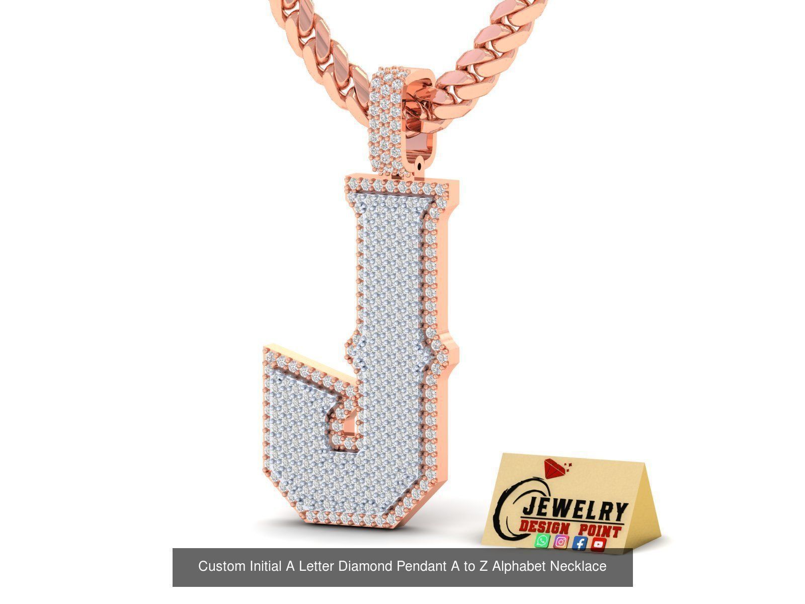 Custom Initial A to Z Letter Diamond Pendant - Alphabet Necklace 3D Model Collection_38