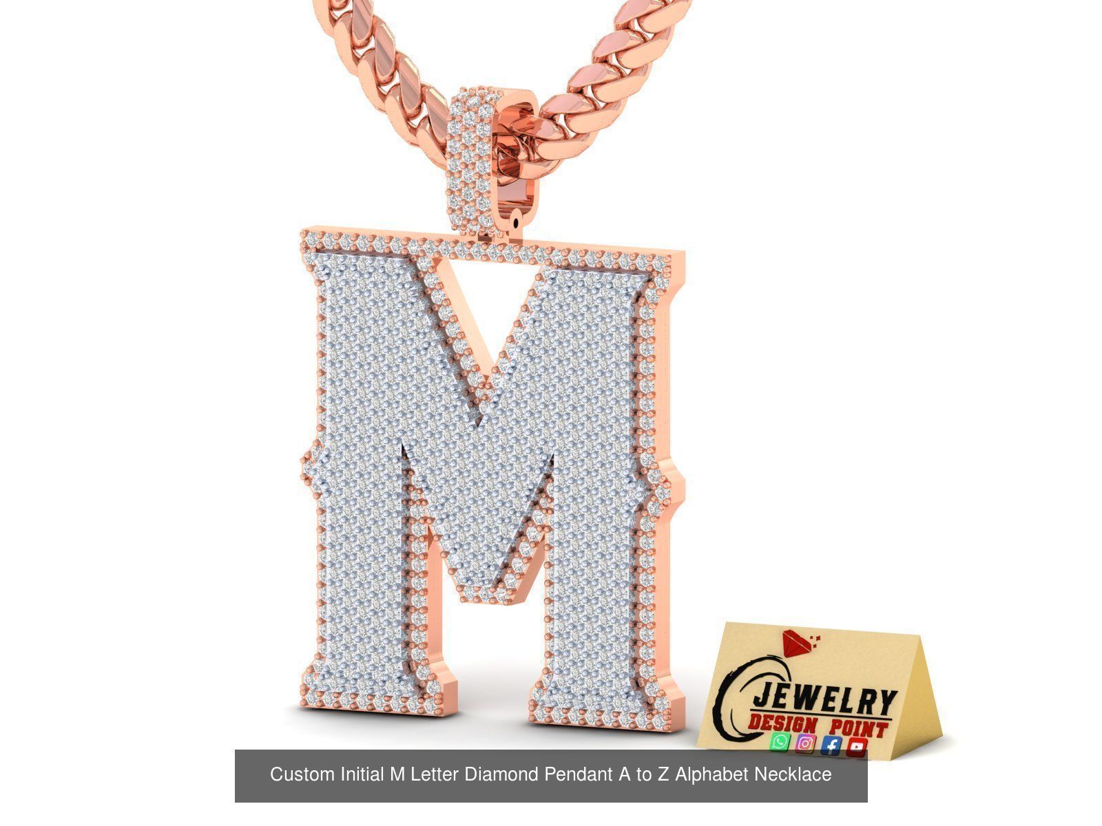 Custom Initial A to Z Letter Diamond Pendant - Alphabet Necklace 3D Model Collection_41