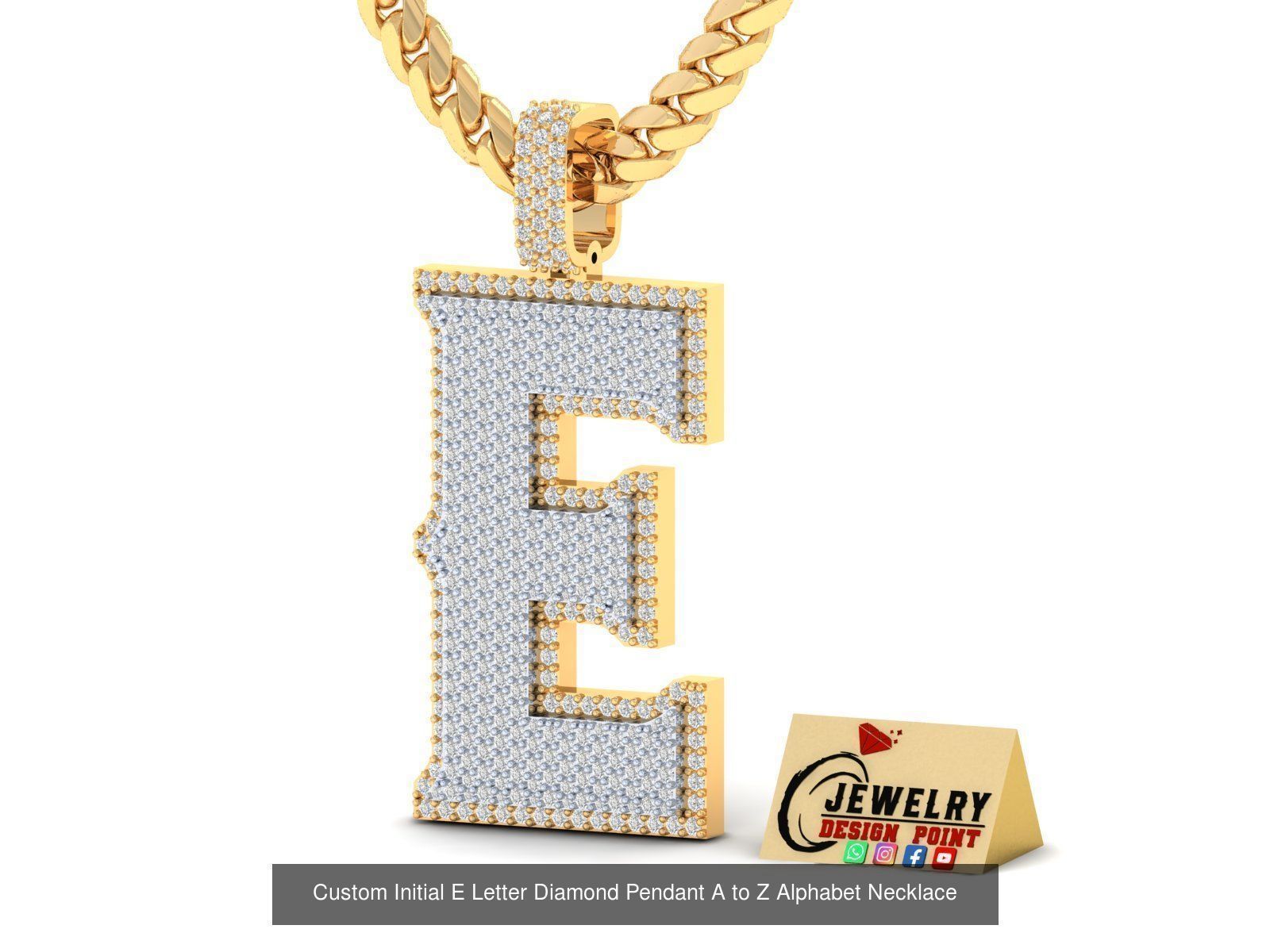 Custom Initial A to Z Letter Diamond Pendant - Alphabet Necklace 3D Model Collection_33