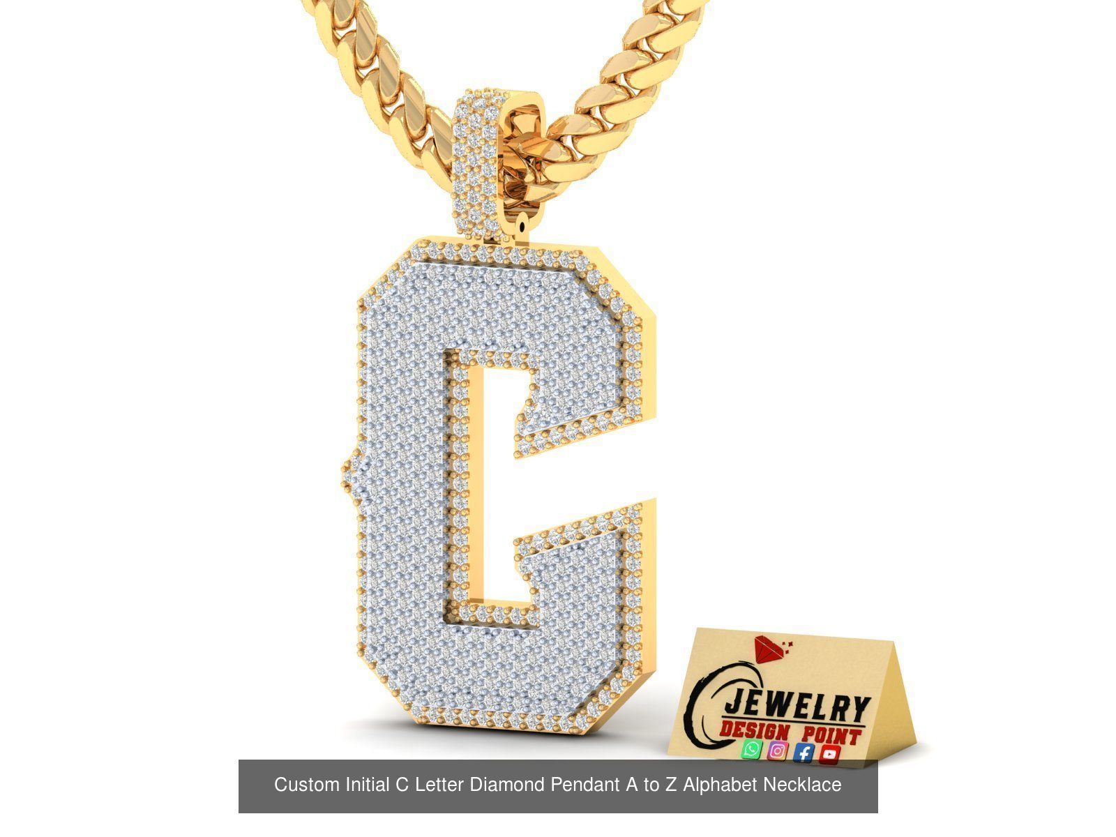 Custom Initial A to Z Letter Diamond Pendant - Alphabet Necklace 3D Model Collection_31